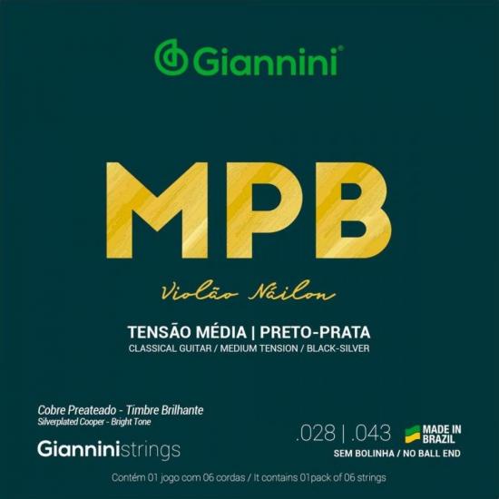 Encordoamento Para Violão Nylon Série MPB Giannini GENWBS Preto/Prata