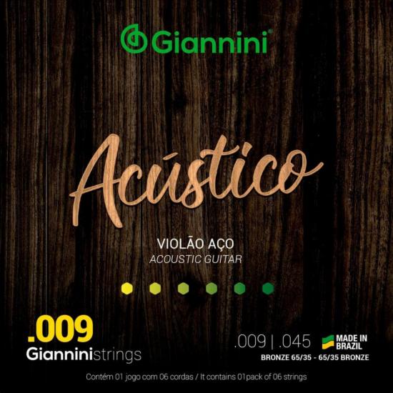 Encordoamento Para Violão Aço .009 Giannini GESWAL Acústico Bronze 65/35