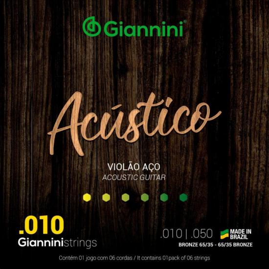 Encordoamento Para Violão Aço .010 Giannini GESWAM Acústico Bronze 65/35