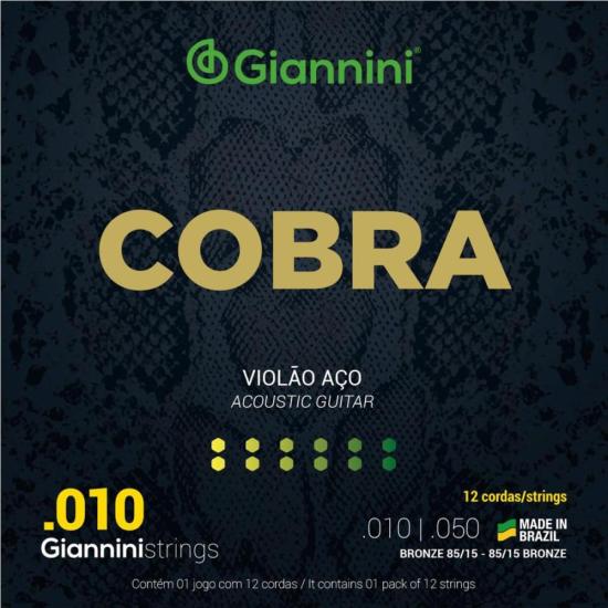 Encordoamento Para Violão 12 Cordas Aço .010 Série Cobra Giannini