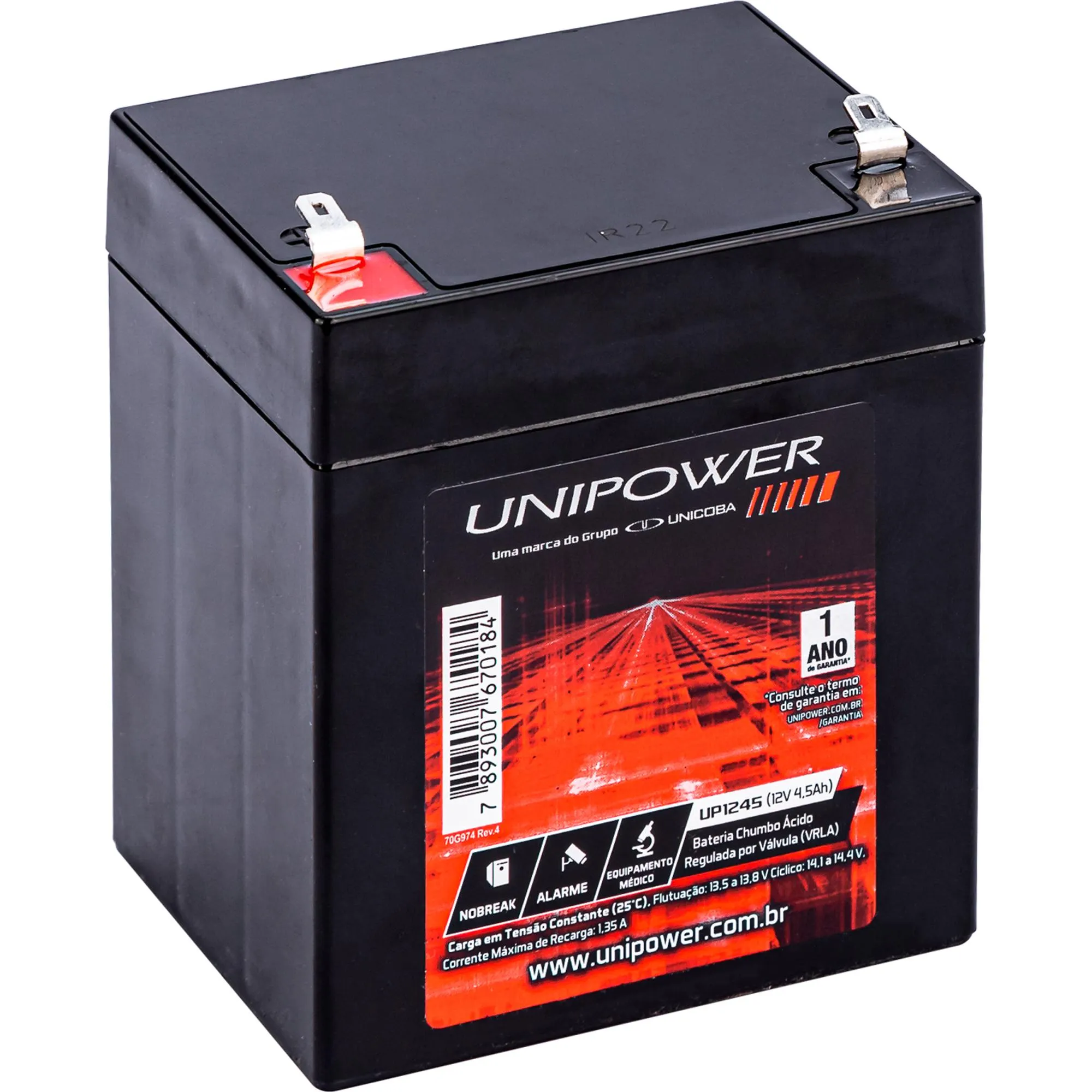 Bateria Estacionária Ventilada 12V 45Ah Mod. UPMF1245 UNIPOWER