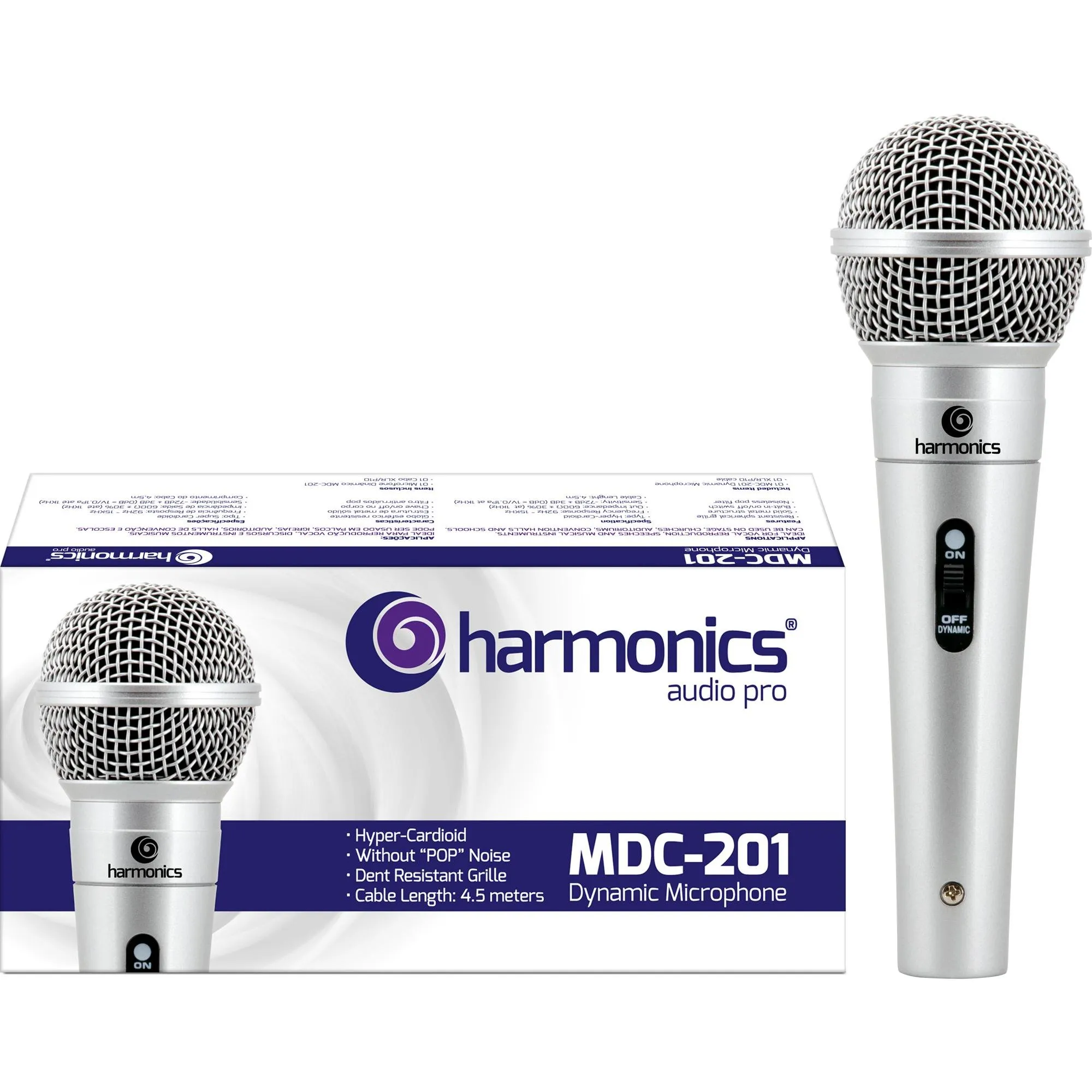 Microfone Harmonics MDC201 Dinâmico Supercardióide Prata - Hayamax