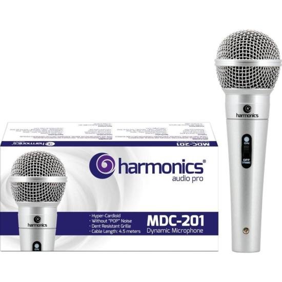 Microfone Dinâmico Supercardióide Cabo 4,5m MDC201 Prata HARMONICS 