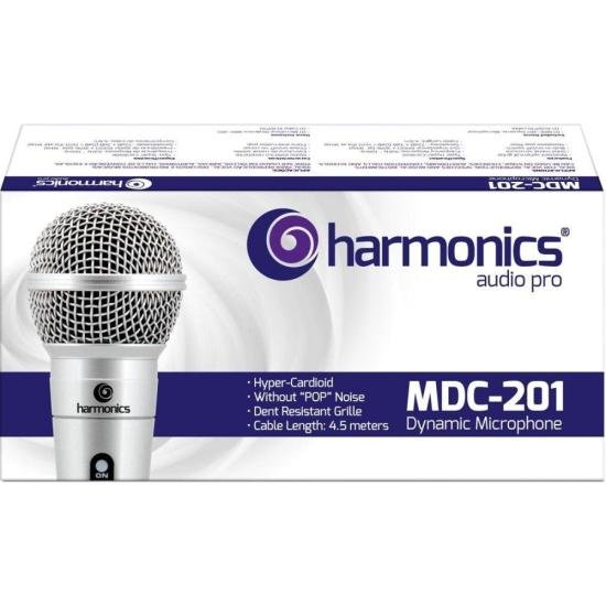Microfone Dinâmico Supercardióide Cabo 4,5m MDC201 Prata HARMONICS 