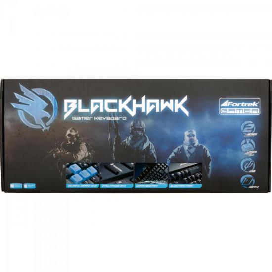 Teclado Gamer Multimídia BLACK HAWK GK-702 Preto/Azul FORTREK 