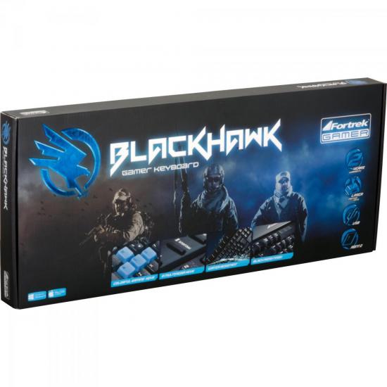 Teclado Gamer Multimídia BLACK HAWK GK-702 Preto/Azul FORTREK 