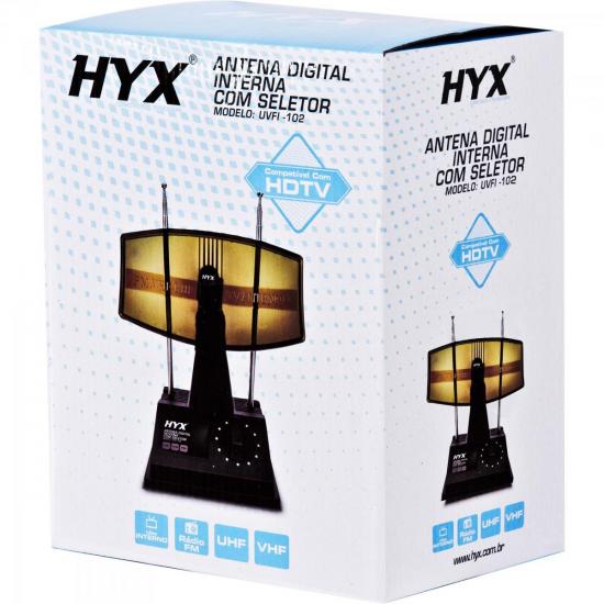 Antena Digital HDTV/UHF/VHF/FM Interna UVFI-102 Preta HYX 
