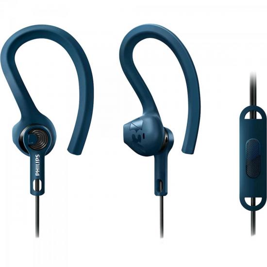 Fone de Ouvido Esportivo 3 em 1 com Microfone SHQ1405BL/00 Azul PHILIPS Fone de Ouvido Esportivo 3 em 1 com Microfone SHQ1405BL/00 Azul PHILIPS