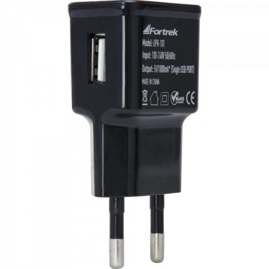 Fonte de Energia USB 1 Portas 1A UPK-101 Preto FORTREK Fonte de Energia USB 1 Portas 1A UPK-101 Preto FORTREK