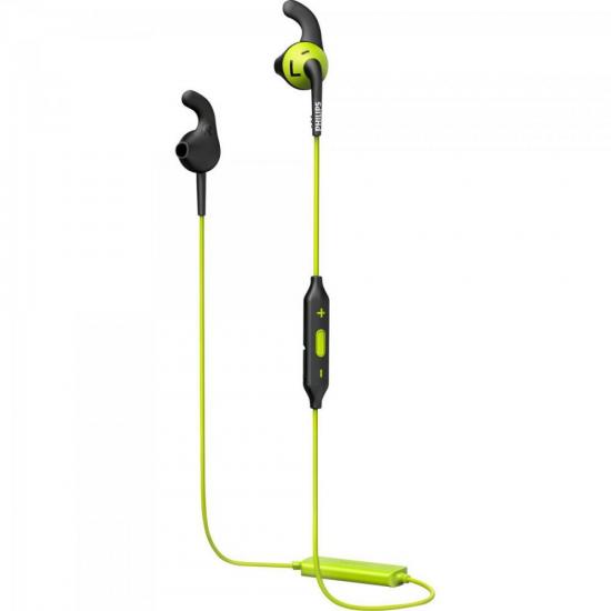 Fone Esportivo Bluetooth Wireless SHQ6500CL/00 Preto/Verde PHILIPS Fone Esportivo Bluetooth Wireless SHQ6500CL/00 Preto/Verde PHILIPS