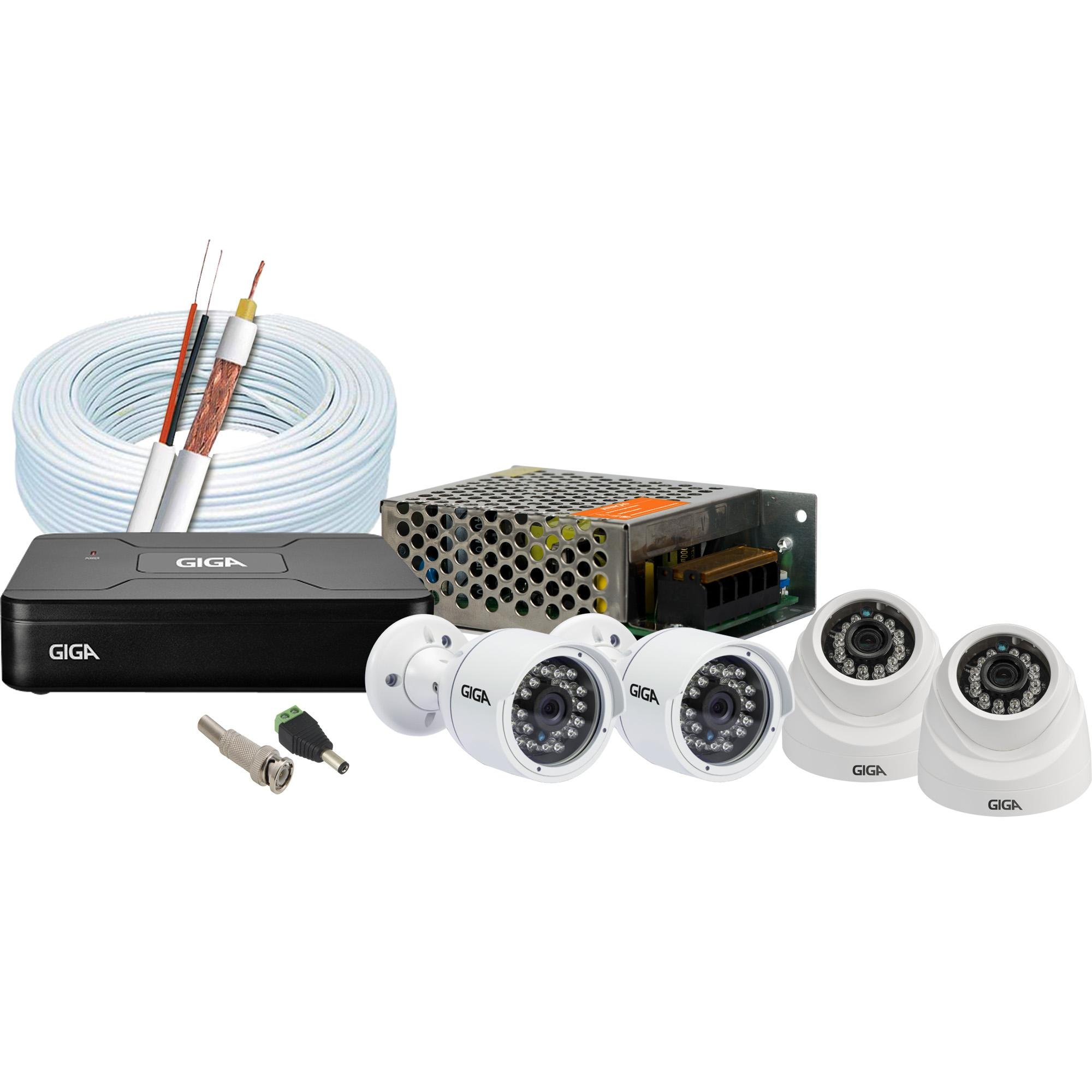 Kit CFTV DVR 4 Canais GS0082 + 2 Câmeras Dome GSHDP20DB + 2 Câmeras
