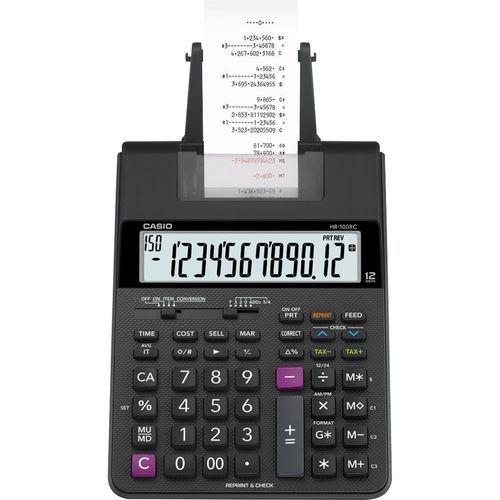 Calculadora Com Bobina Casio HR-100RC 12 Dígitos Bivolt Preta