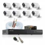 Kit CFTV HD 720P DVR 8 Canais DS-7208HGH1-F1/N + 8 Câmeras Bullet DS-2CE16COT-IRPF HIKVISION