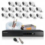 Kit CFTV HD 720P DVR 16 Canais DS-7216HGHI-F1/N + 16 Câmeras Bullet DS-2CE16COT-IRPF HIKVISION