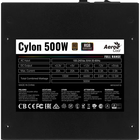 Fonte Gamer ATX Aerocool Cylon 500W 80 Plus Bronze Full Range APFC
