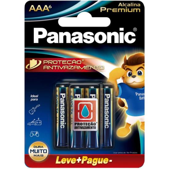 Pilha Alcalina 1,5V AAA LR03 Premium (C/6 Pilhas) Panasonic