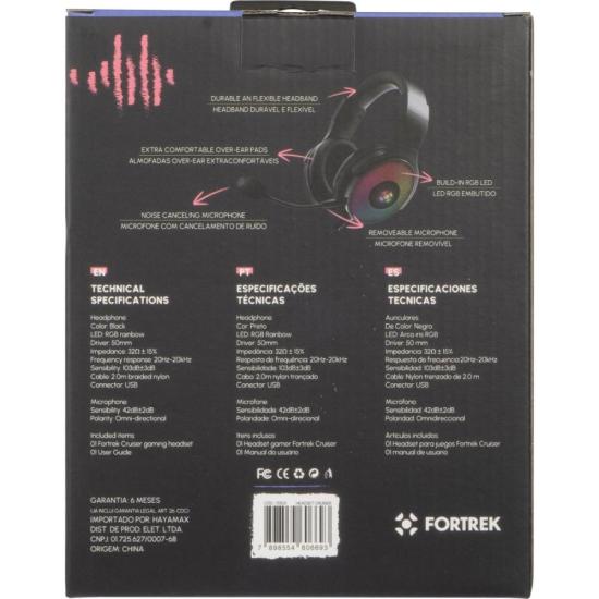 Headset Gamer Fortrek Cruiser 7.1 USB RGB Preto