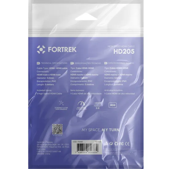 Cabo HDMI 2.0 4K 5M HD205 Fortrek FK 727C