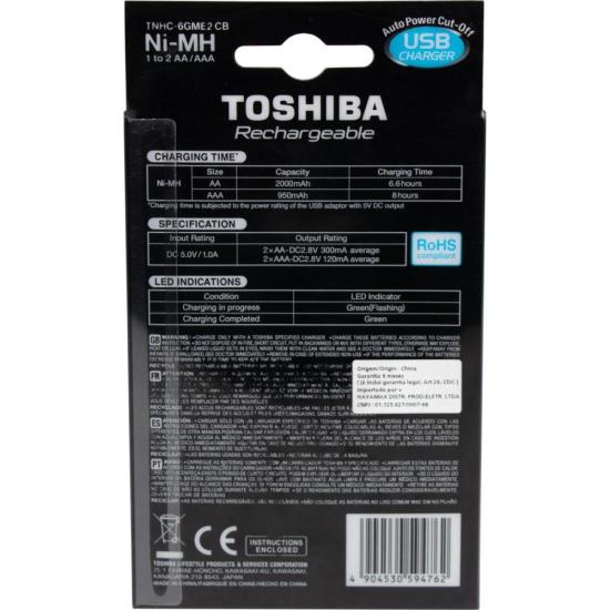 Carregador de Pilha USB TNHC-6GME2 CB (C/2 Pilhas AA 2000 MAh) Toshiba
