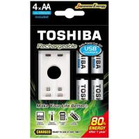 Carregador de Pilha USB p/2 pilhas AA/AAA min.2.000 mAh c/4 pilhas