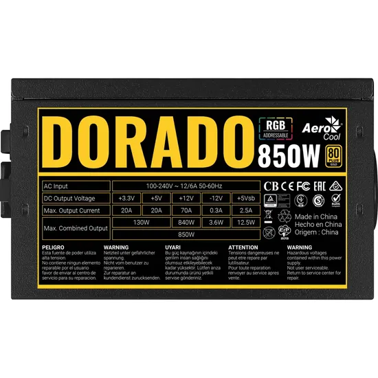 Fonte Gamer ATX Aerocool DORADO 850W 80 Plus Gold APFC