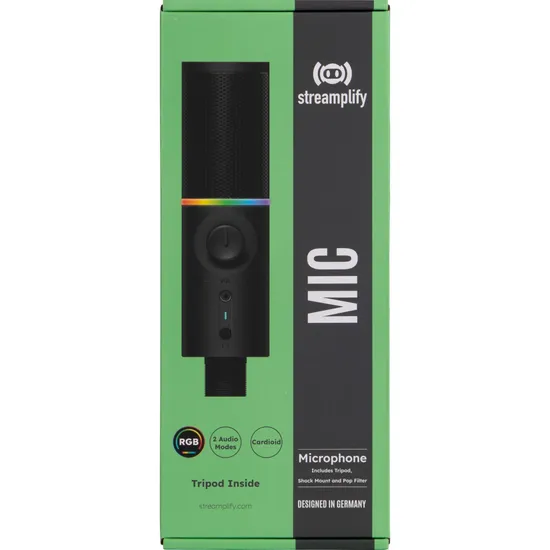 Microfone Gamer Streamplify Mic Tripod Com Tripé Preto RGB