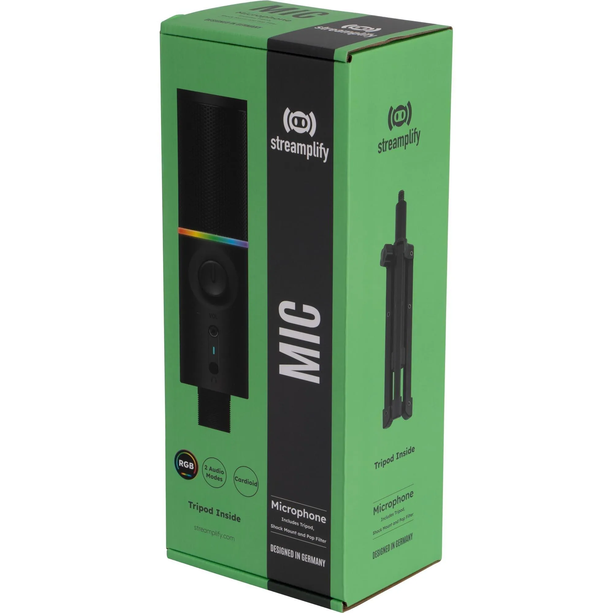 Microfone Gamer Streamplify Mic Tripod Com Tripé Preto RGB