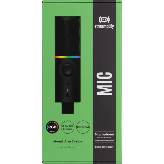 Microfone Gamer Streamplify Mic Arm Com Braço Flexível Preto RGB