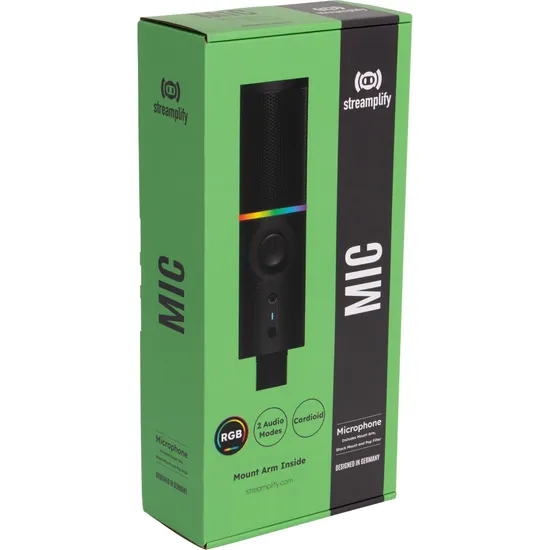 Microfone Gamer Streamplify Mic Arm Com Braço Flexível Preto RGB