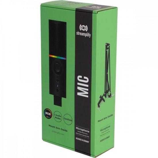 Microfone Gamer Streamplify Mic Arm Com Braço Flexível Preto RGB