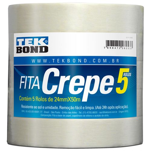 Fita Crepe 24mmx50m Tekbond (Pacote Com 5 uni.)