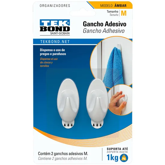Gancho Plástico Ambar Tamanho M Branco Tekbond