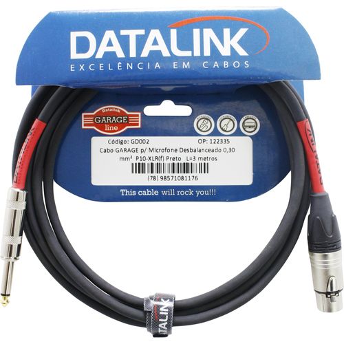 Cabo Para Microfone P10 x XLR 3m Preto Datalink