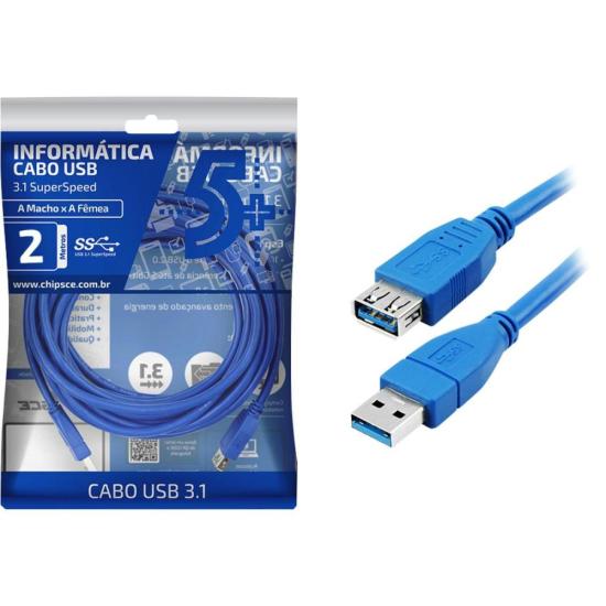 Cabo USB 3.1 A Macho x A Fêmea 2m 5+