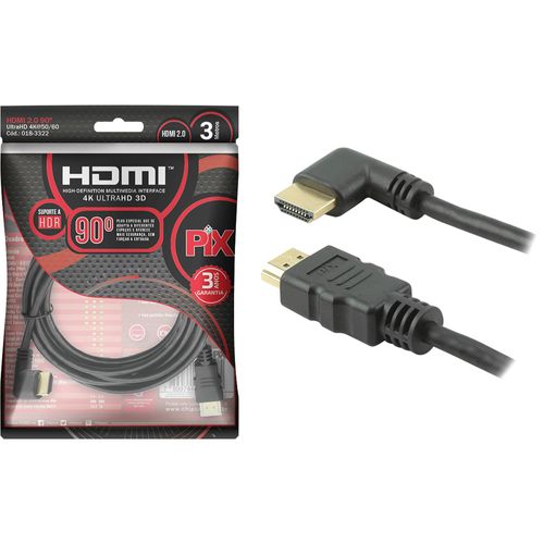 Cabo HDMI 2.0 4k 19 Pinos 90º 3m Pix