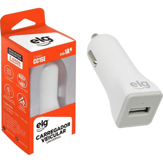 Carregador Veicular Universal USB 1A CC1SE Branco ELG