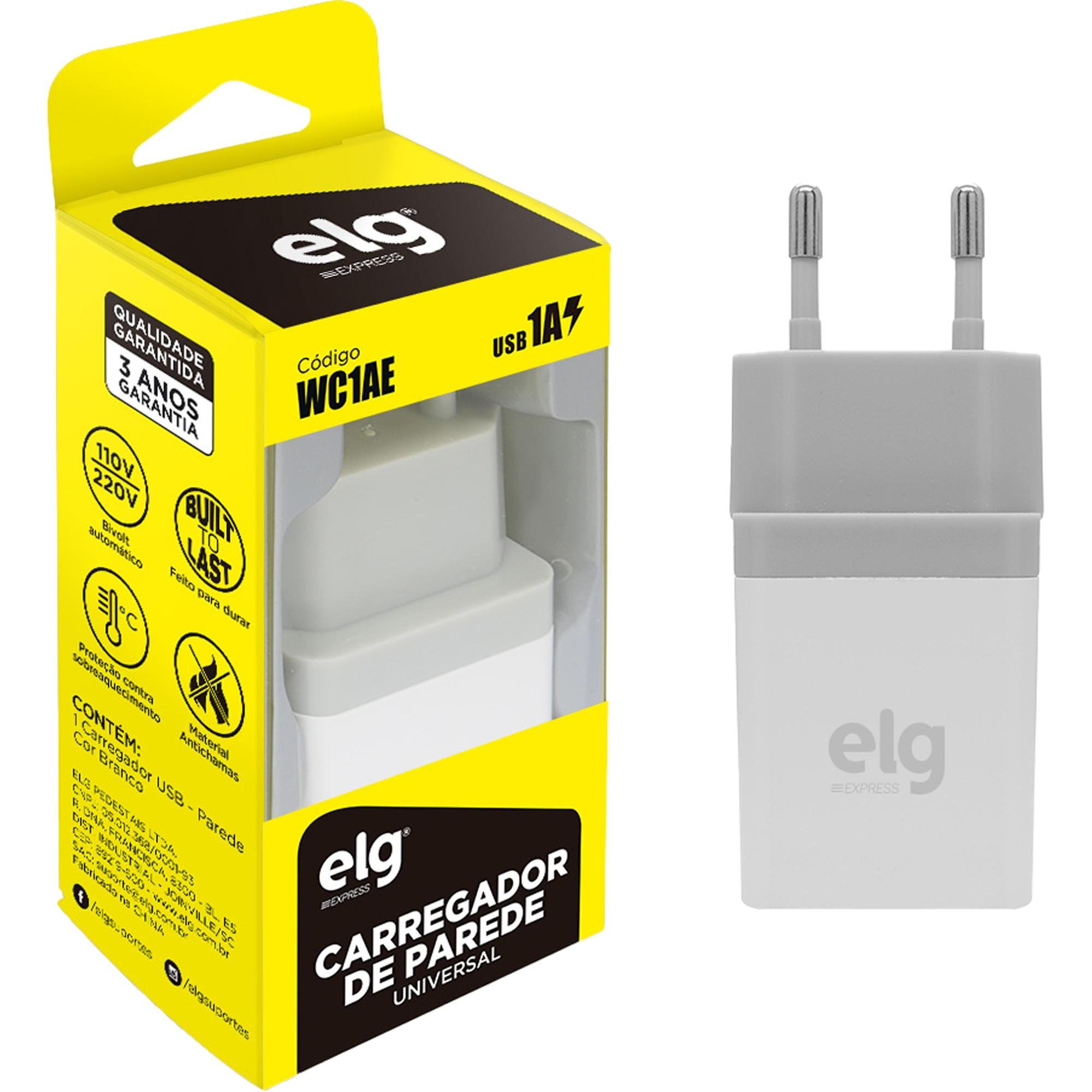 Carregador USB Parede Universal WC1AE Branco Bivolt ELG