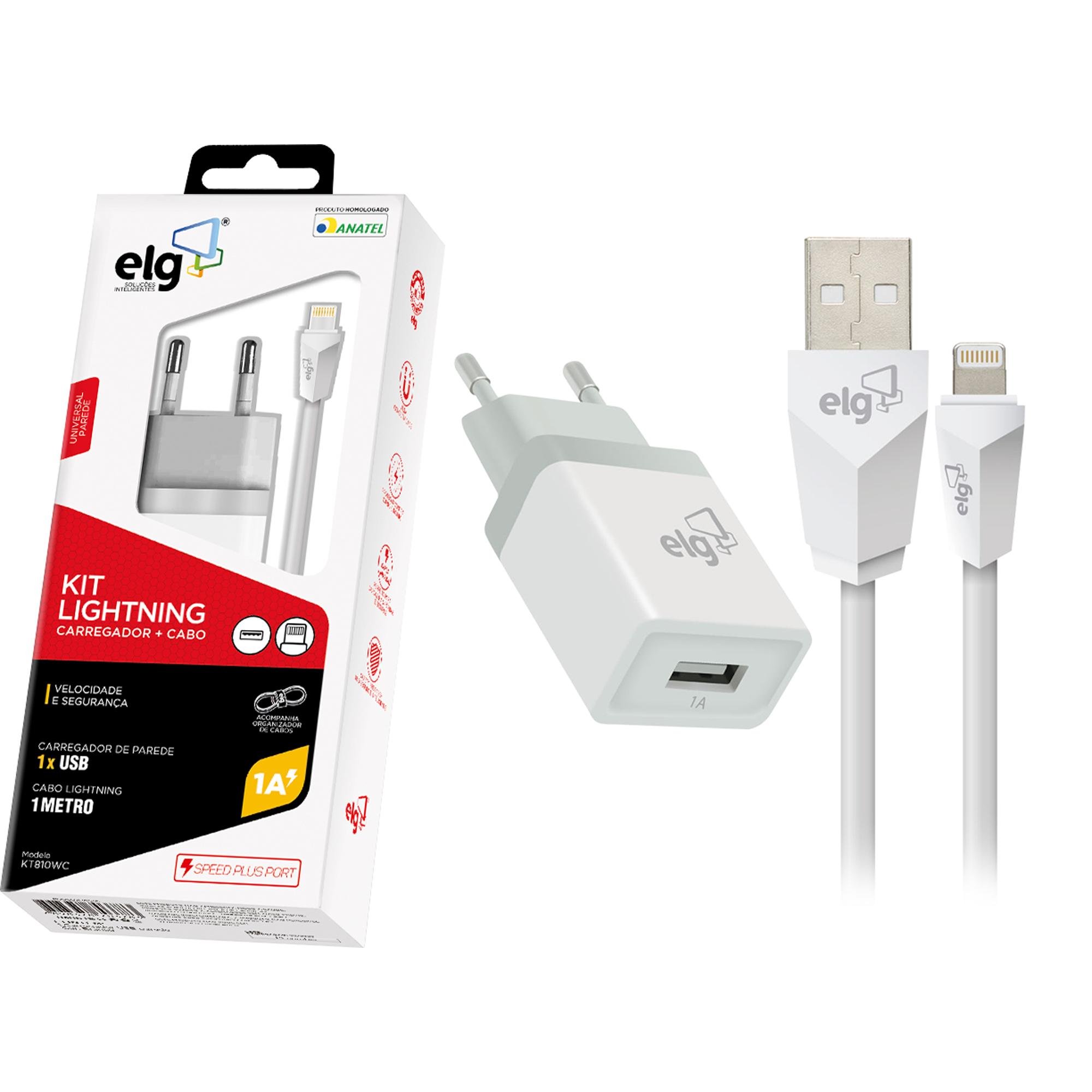 Carregador e Cabo Lightning KT810WC 1m Branco ELG