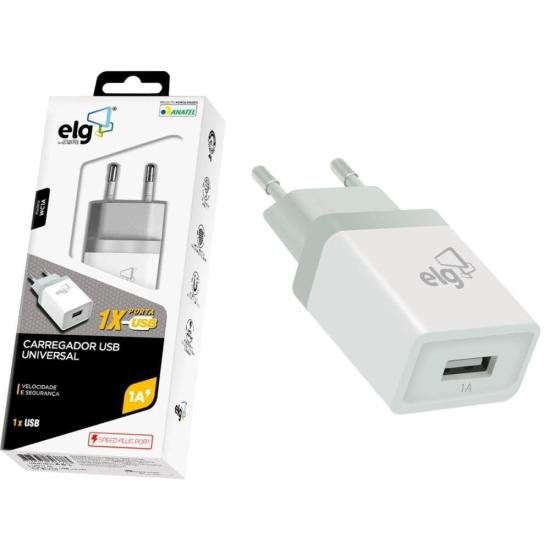 Carregador USB 1A WC1A 1 Saída Branco Bivolt ELG