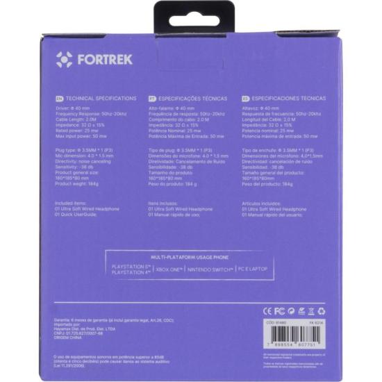 Fone de Ouvido Fortrek FK 621A Com Microfone Preto