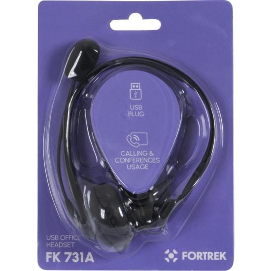 Headset Office Fortrek FK 731A USB Preto