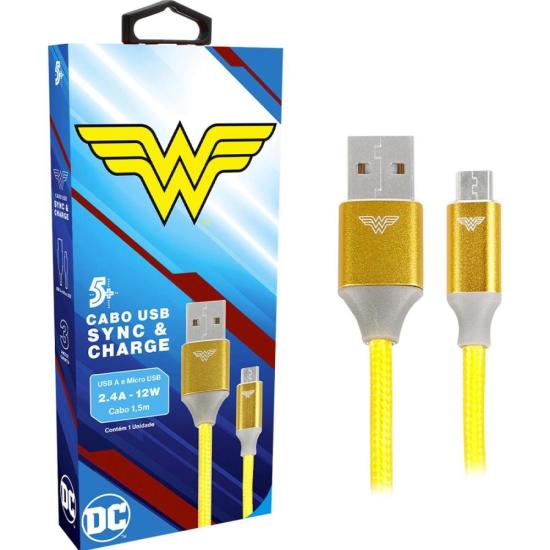 Cabo USB-A Para Micro USB Wonder Woman 1,5m 5+