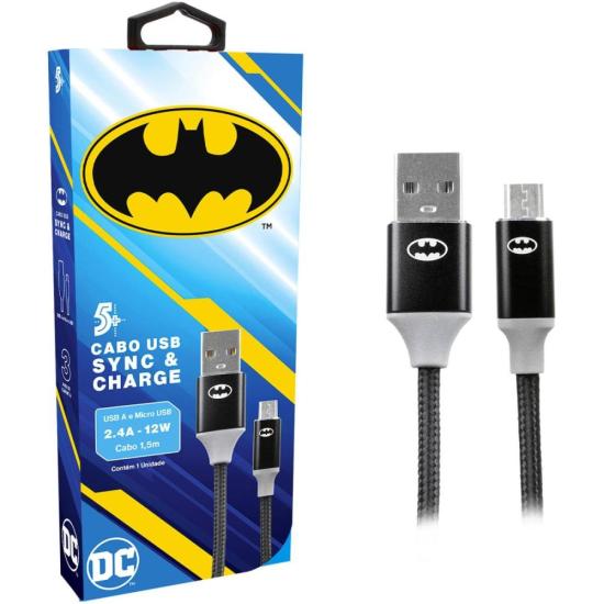 Cabo USB-A Para Micro USB Batman 1,5m 5+