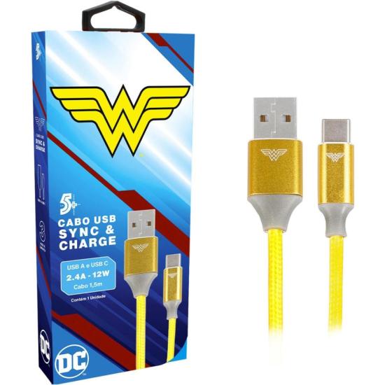 Cabo USB-A Para USB-C Wonder Woman 1,5m 5+