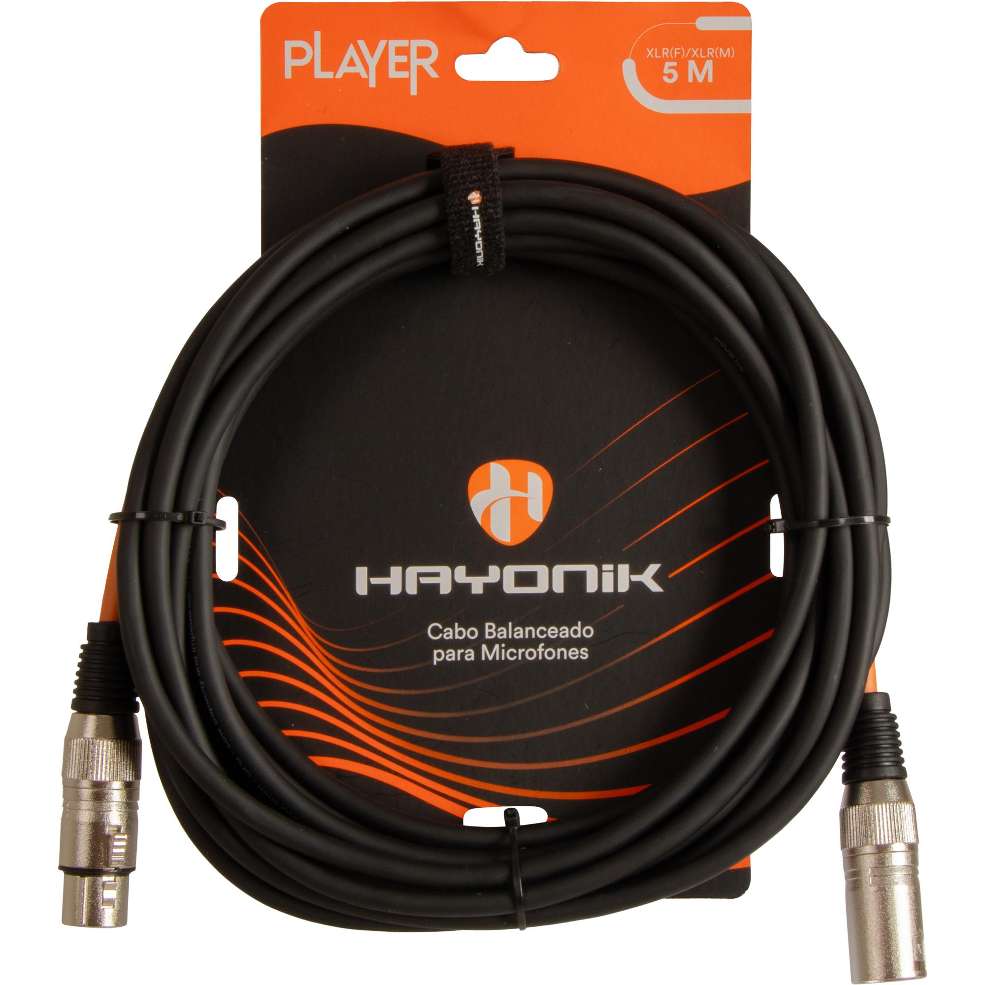 Cabo Para Microfone Player XLR(F) x XLR(M) 5m Preto Hayonik