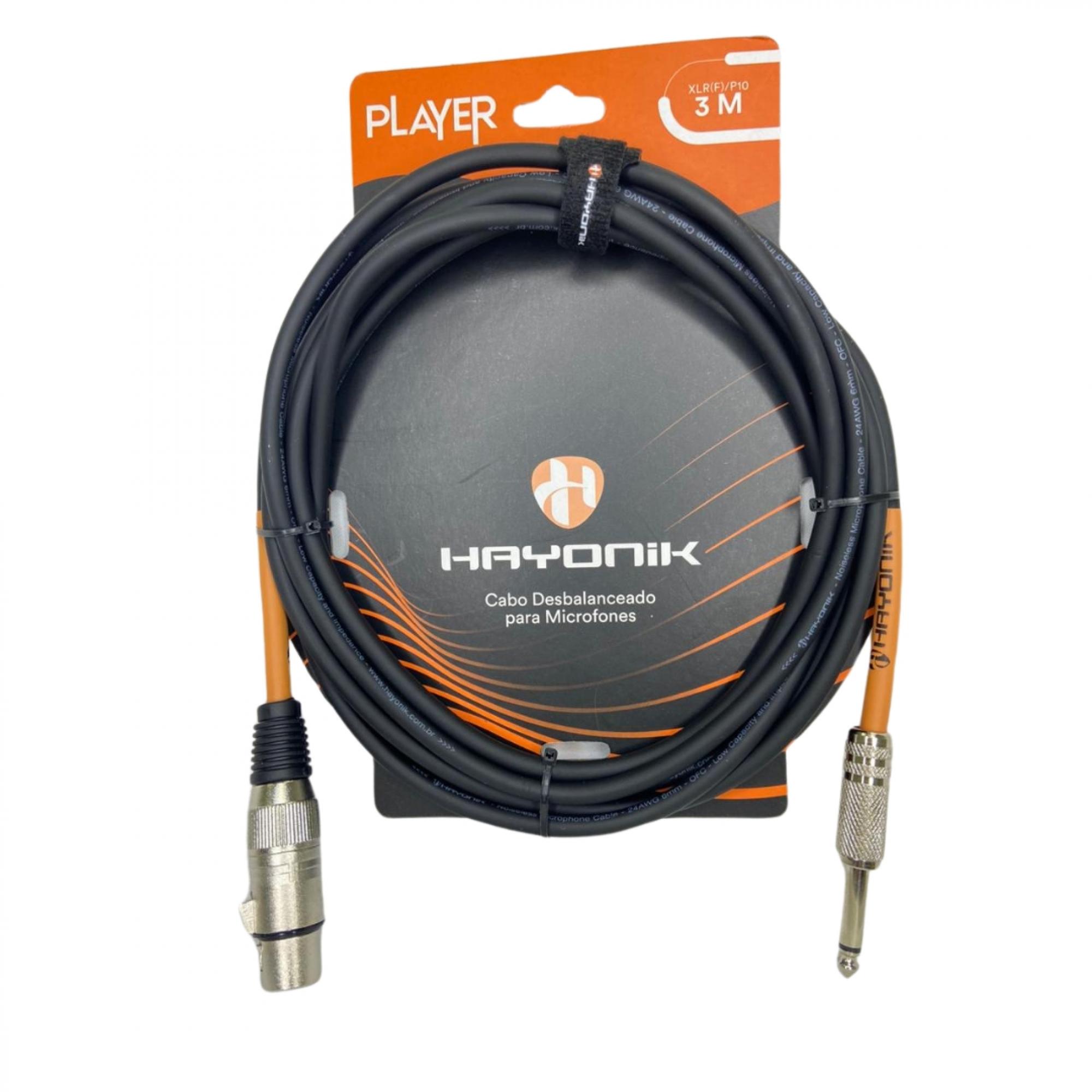 Cabo Para Microfone Player XLR(F) X P10 3m Preto Hayonik