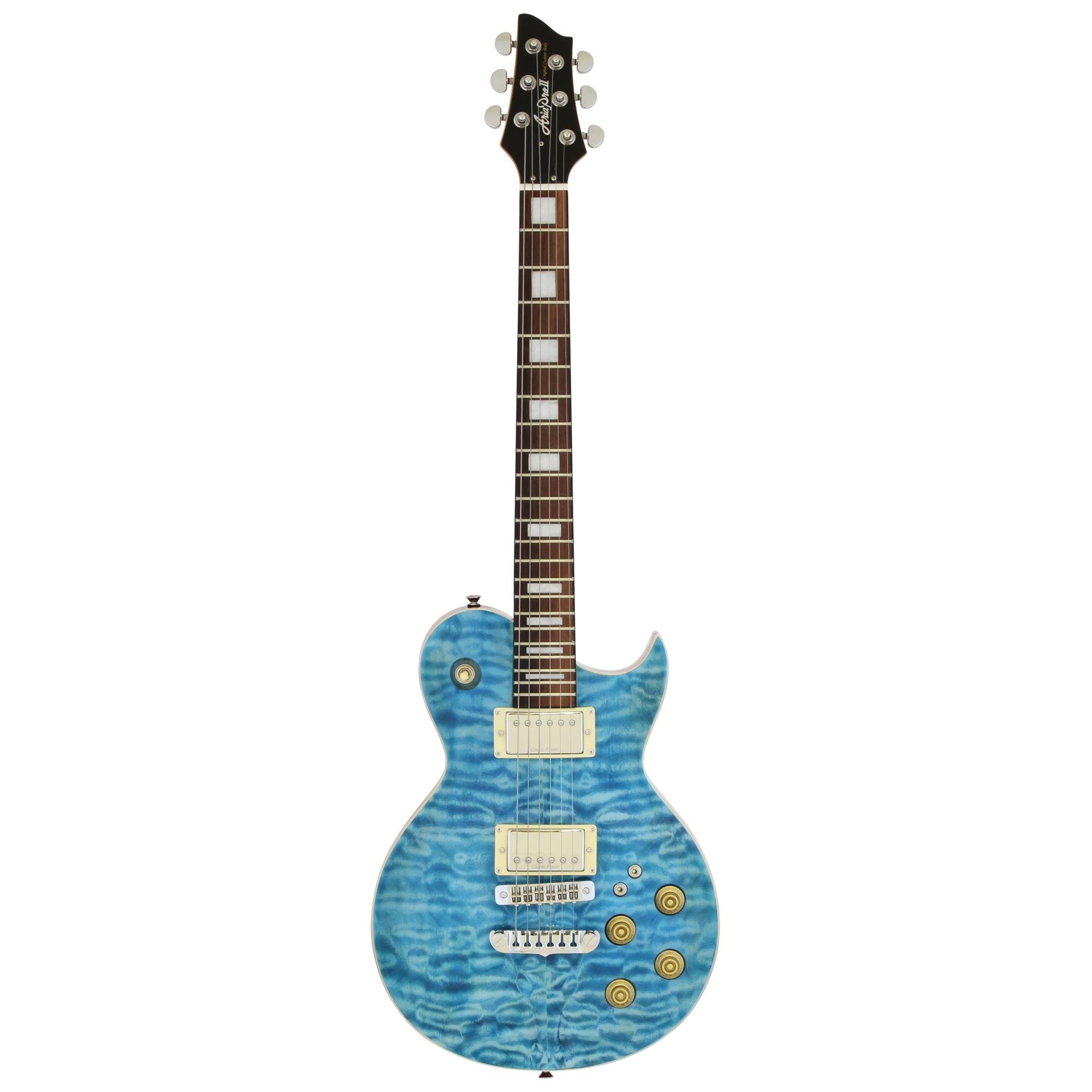 Guitarra Aria Pro II PE-480 See-Through Emerald Blue