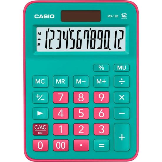 Calculadora de Mesa Casio MX-12B-GNRD 12 Dígitos Rosa/Verde Claro