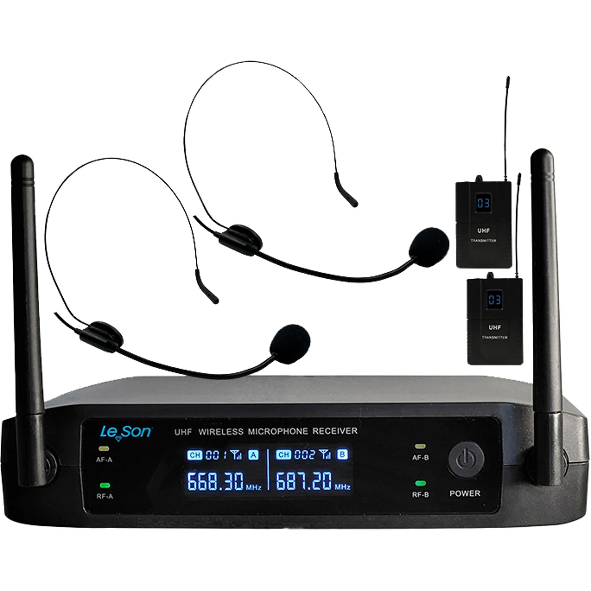 Sistema de Microfone Sem Fio Duplo Headset Bodypack Leson LS902