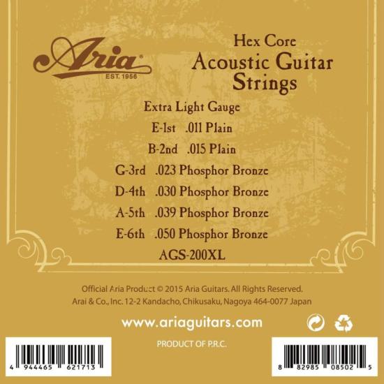 Encordoamento Para Violão .011 Phosphor Bronze AGS200XL Aria Guitars